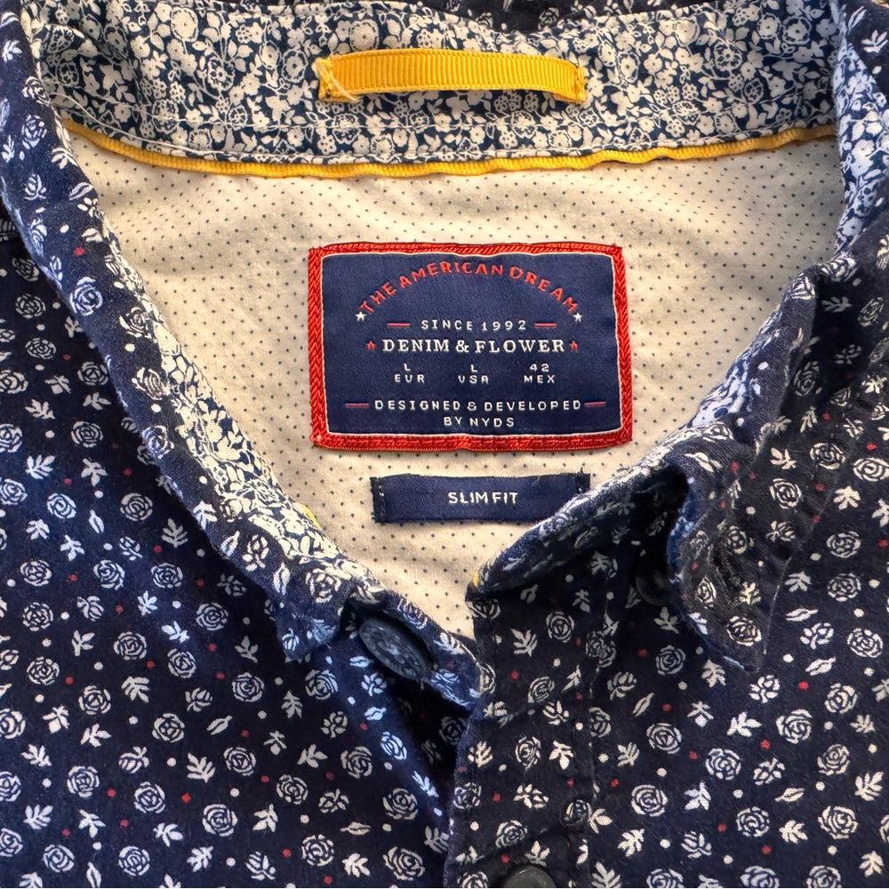 Denim & Flower Men's Navy Floral Button Down Shirt